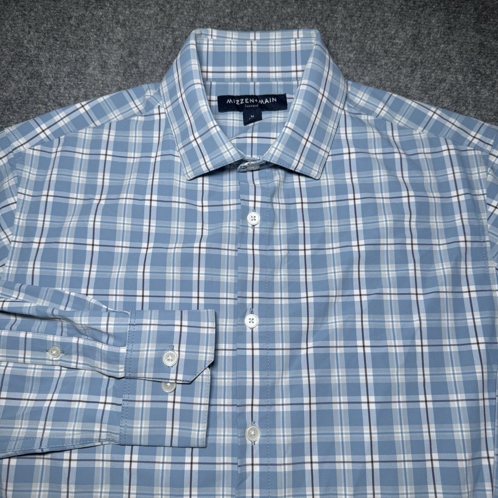 Mizzen + Main Button Up Shirt Men M Leeward Trim Fit Button Stretch Plaid Blue